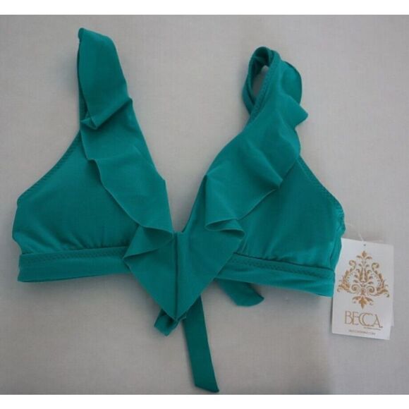 Becca x Rebecca Virtue Sz S Green Socialite Ruffle Top/French Cut Bikini Bottom - Picture 2 of 9